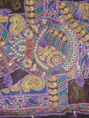 Handmade Embroidered Purple Patchwork Pillow Cover